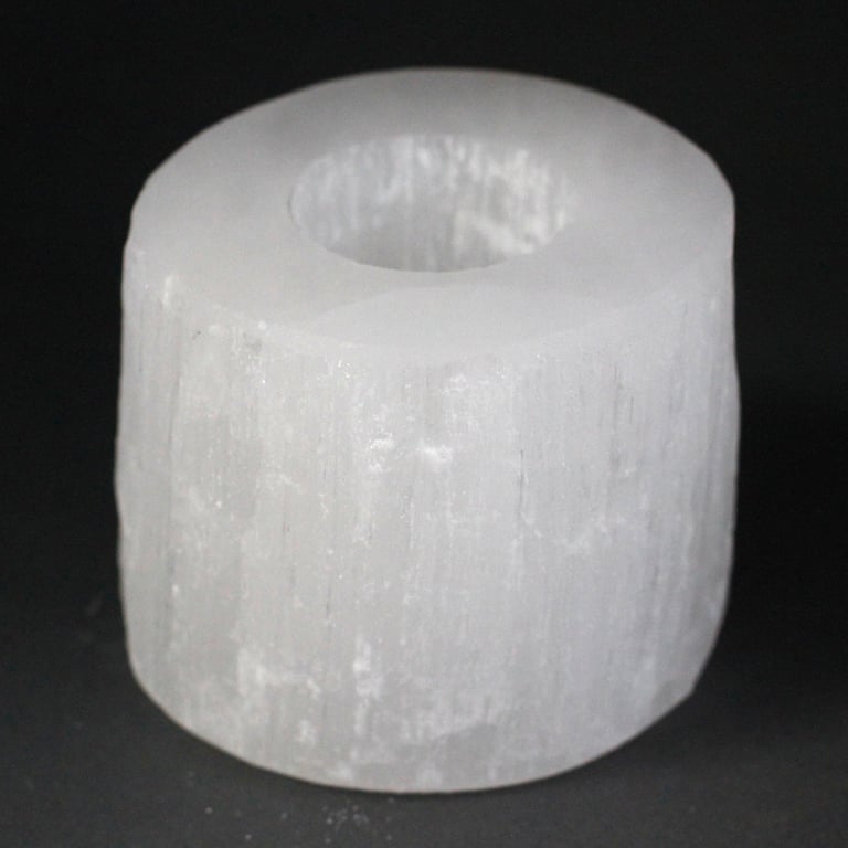 Selenite Cylinder Candle Holder - 8cm Crystal Decorative Accent for Home