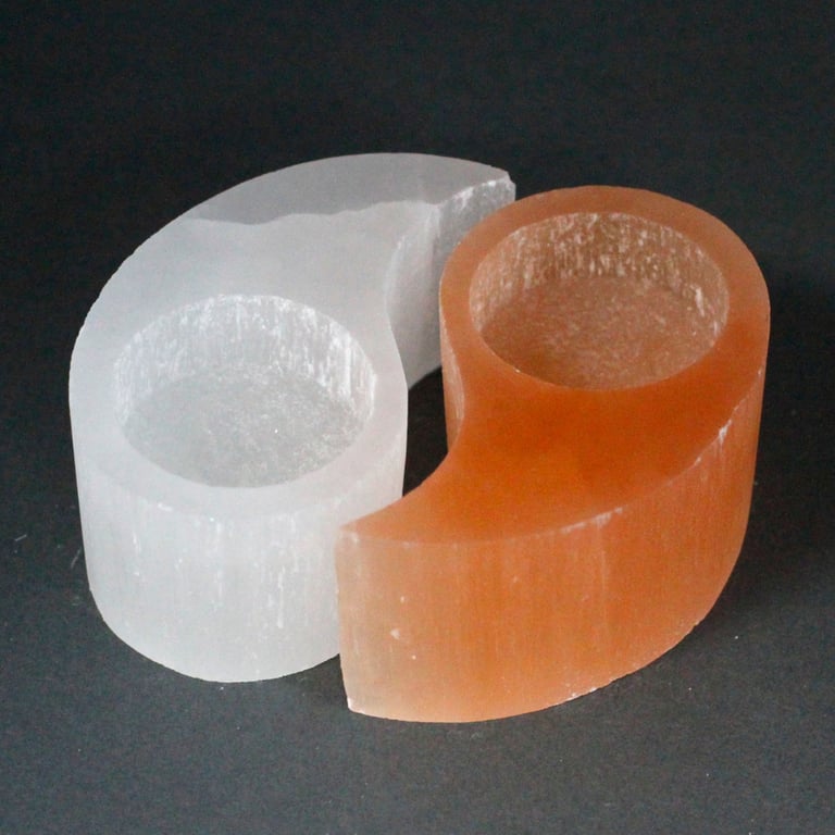 Ying Yang Selenite Candle Holder - Balanced Aesthetics for Mindful Spaces