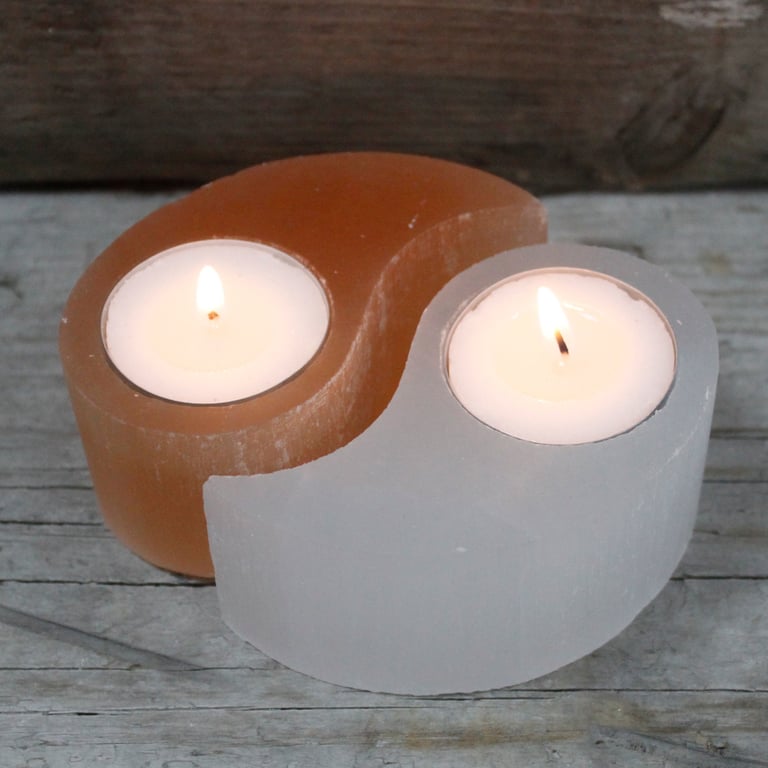 Ying Yang Selenite Candle Holder - Balanced Aesthetics for Mindful Spaces
