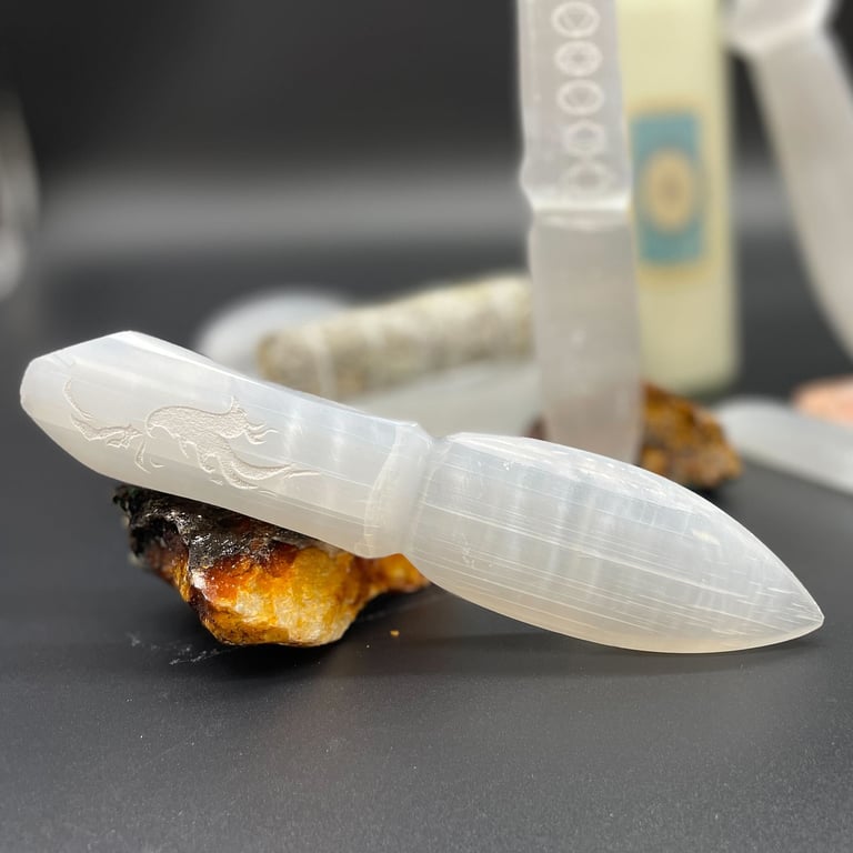 Crystal Ritual Knife - Releases Bonds - Selenite (Brand/Model not provided)