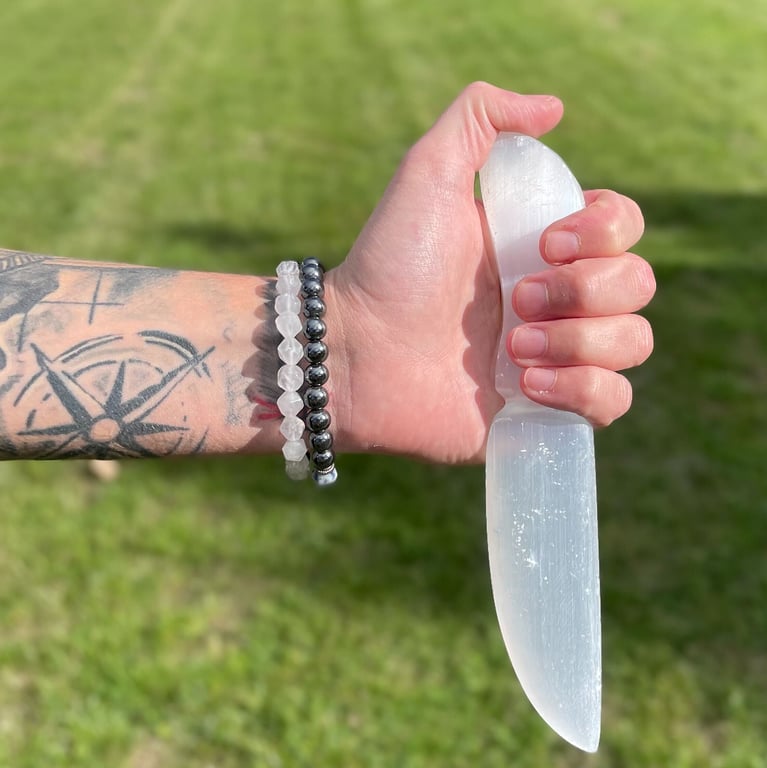 Classic Selenite Ritual Knife - Crystal Blade for Spiritual Practice and Magic Ceremonies