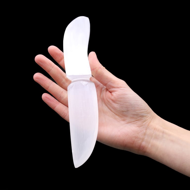 Classic Selenite Ritual Knife - Crystal Blade for Spiritual Practice and Magic Ceremonies