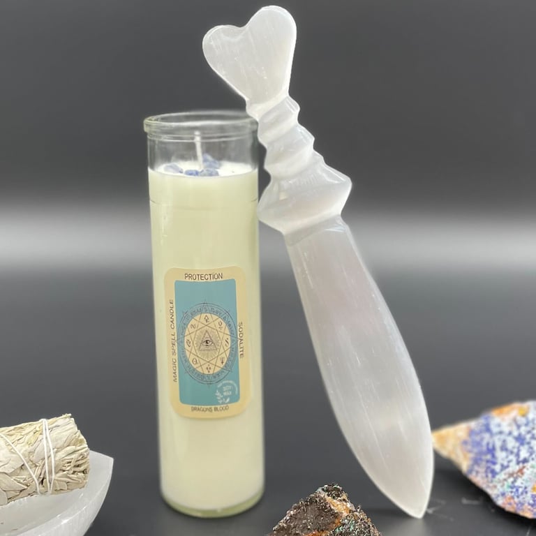 25cm Selenite Ritual Spiral Knife - Large (Selenite Lrg Ritual Knife)