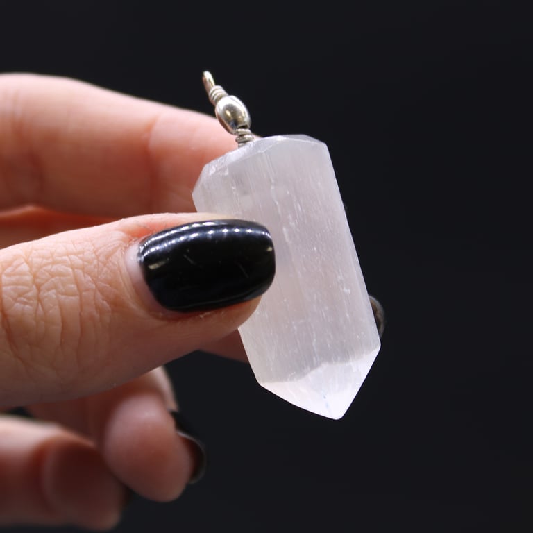 Selenite Obelisk Crystal Healing Pendant for Meditation and Relaxation