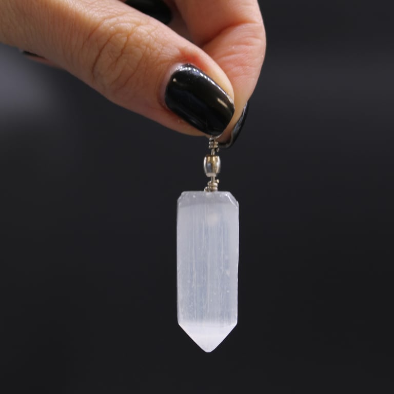 Selenite Obelisk Crystal Healing Pendant for Meditation and Relaxation