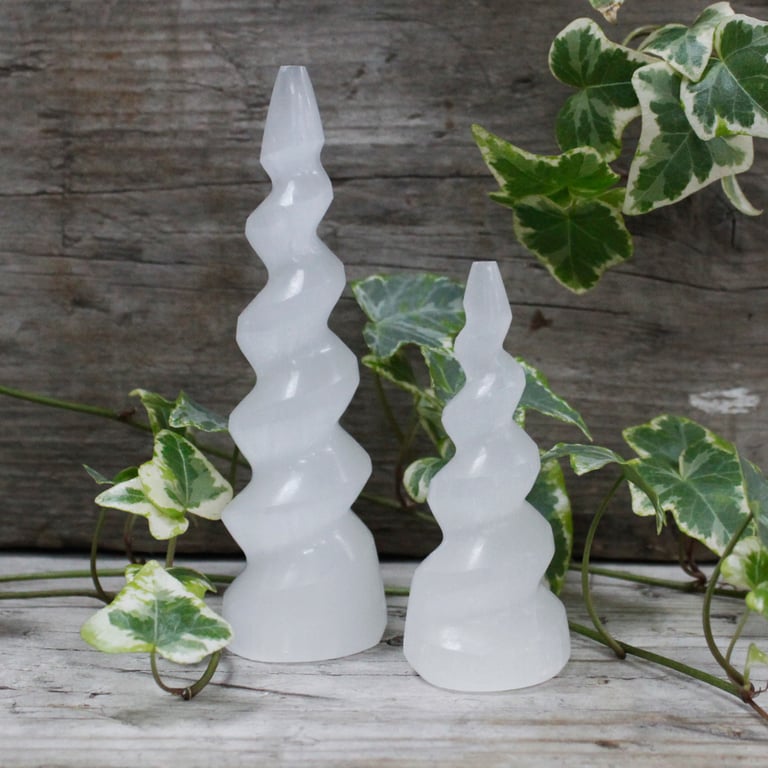 15cm Selenite Unicorn Horn Tower - Decorative Crystal Accessory