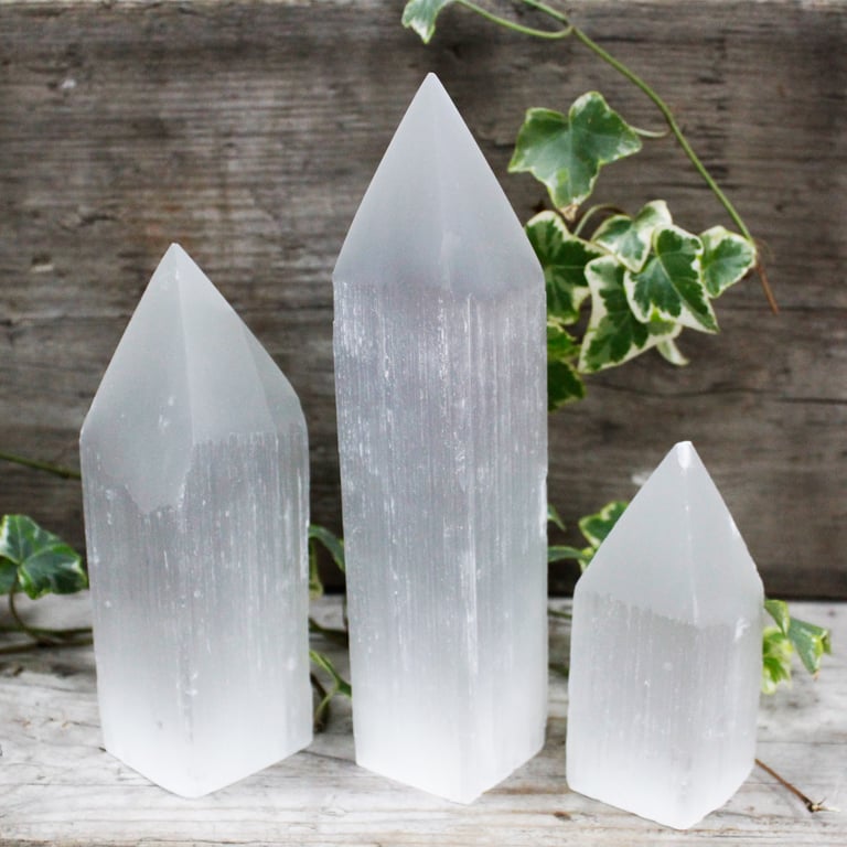 20cm Selenite Pencil Tower (Crystal Point) - Luxury Decor Accessory