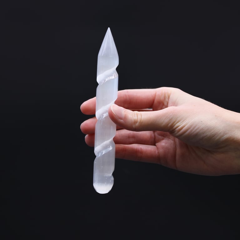Selenite Spiral Wand - Metaphysical Tool for Energy Healing and Home Spirituality