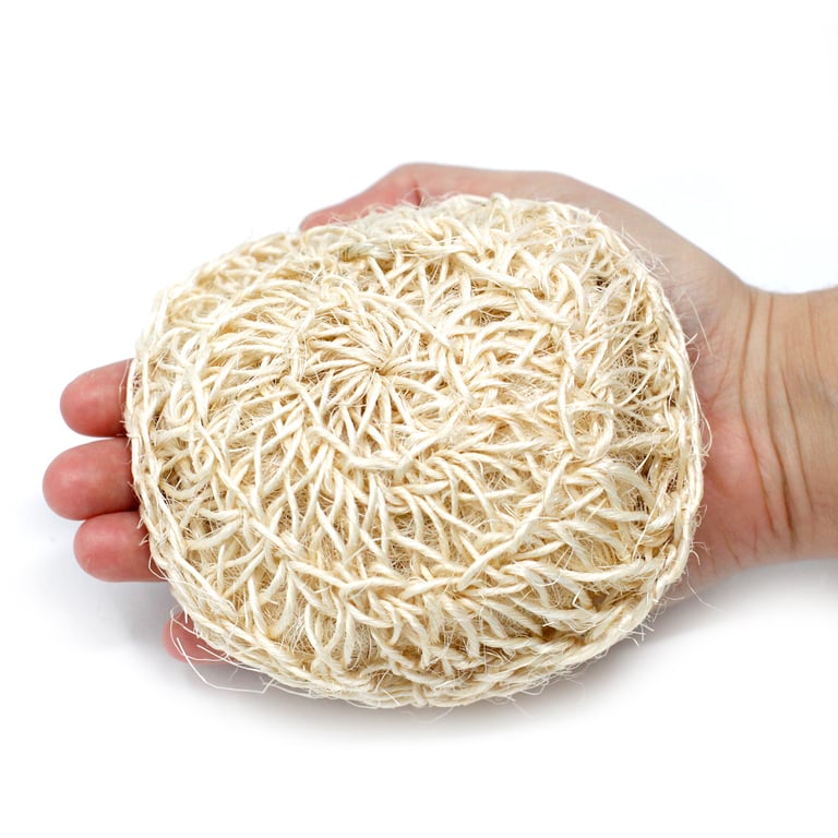 Soft Round Sisal Sponge and Scrub Exfoliating Cushion - Natural Fiber Home Cleaning Tool