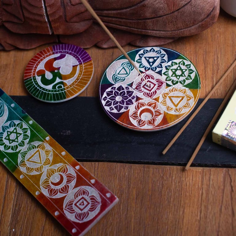 7 Soapstone Chakra Incense Holder - Handcrafted for Aromatherapy
