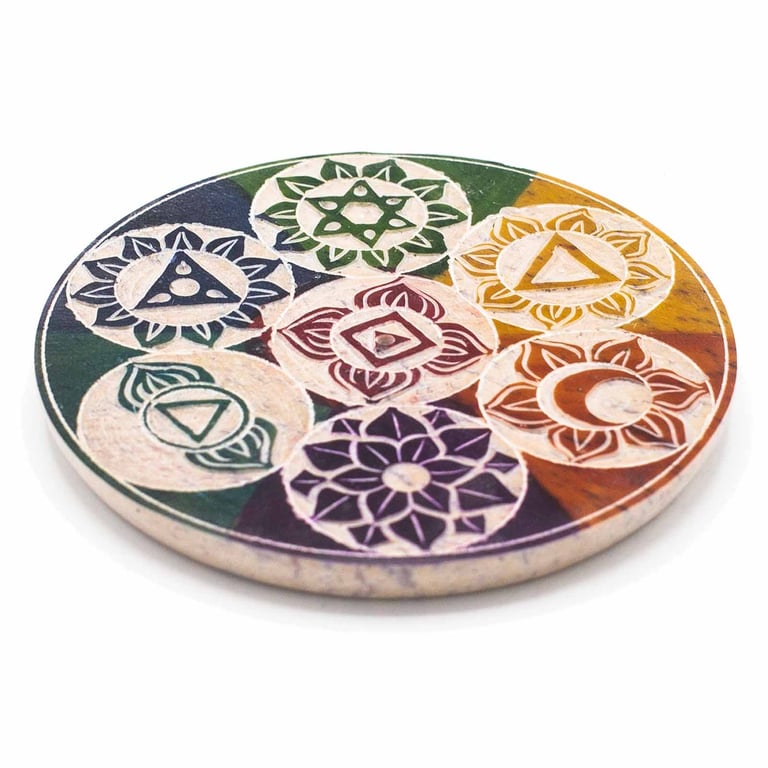 Soapstone 7 Chakra Incense Cone Holder - 10cm Durable and Harmonious Design