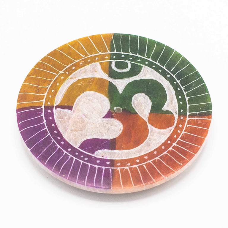 Soapstone Disc Incense Holder 8cm - Om Meditation Accessory