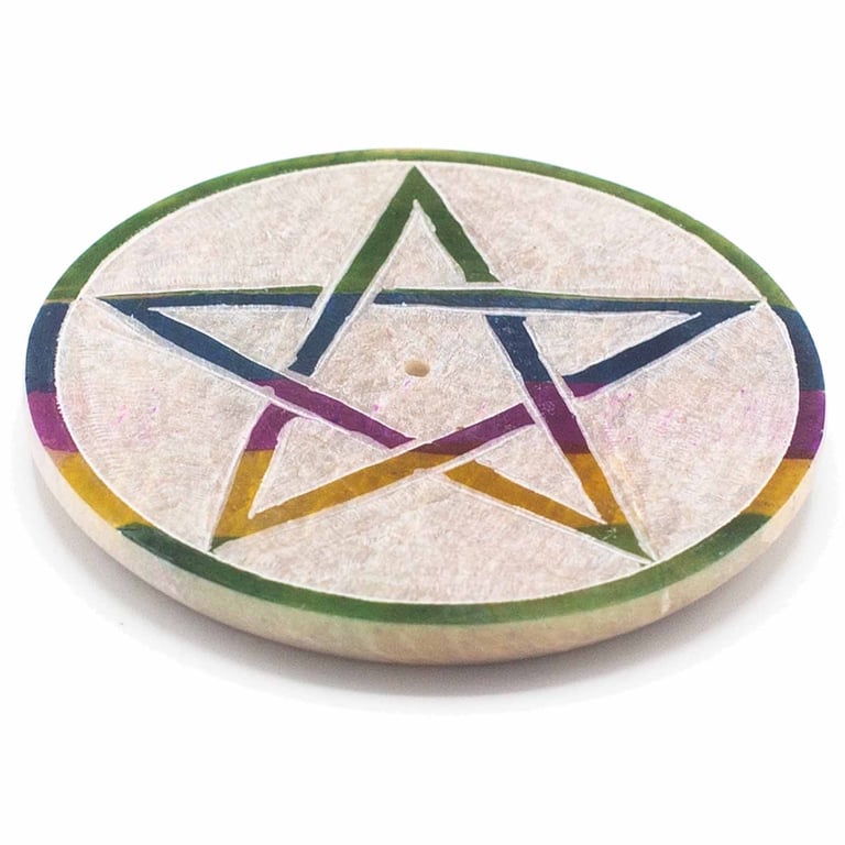 Soapstone Pentagon Incense Holder - 8cm Wooden Stand