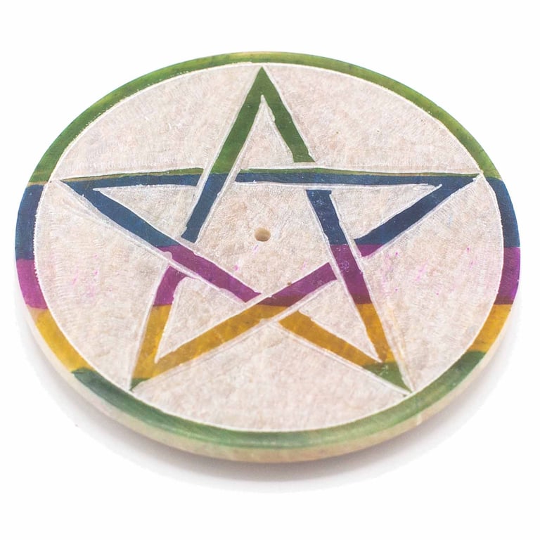 Soapstone Pentagon Incense Holder - 8cm Wooden Stand