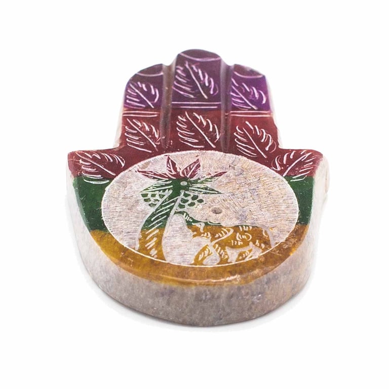 Soapstone Hamsa Incense Holder - Elephant & Palm Design Home Decor Accessory