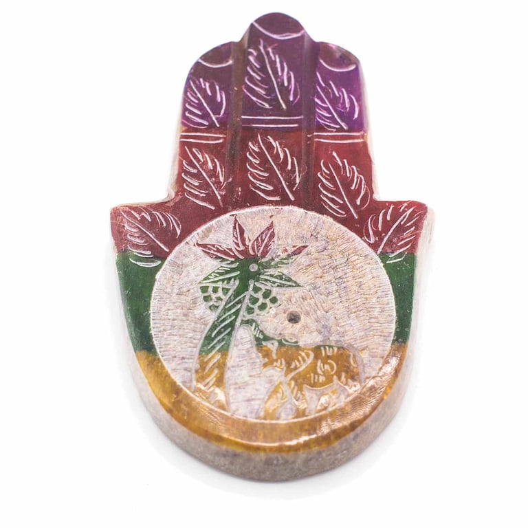 Soapstone Hamsa Incense Holder - Elephant & Palm Design Home Decor Accessory