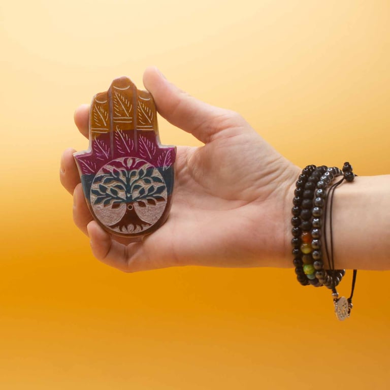 Soapstone Hamsa Incense Holder - Tree of Life Aromatherapy Home Decor