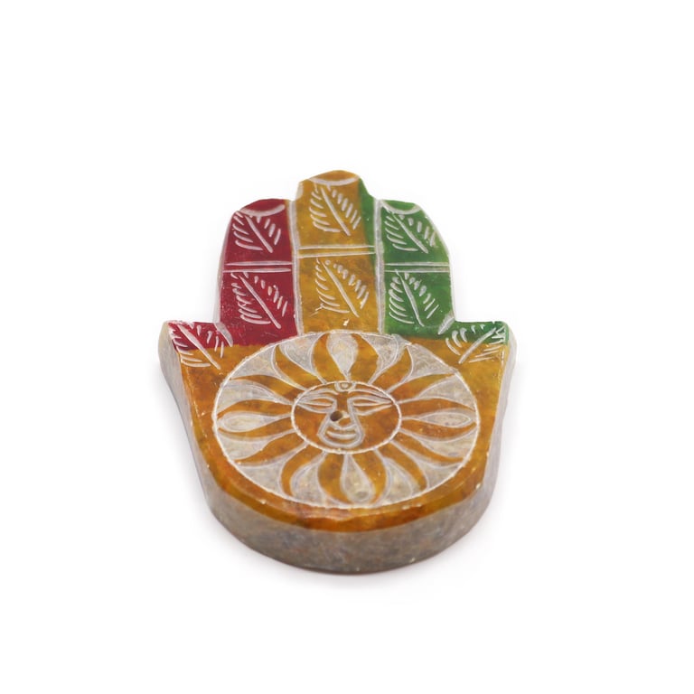 Soapstone Hamsa Sun Face Incense Holder - Home Decor Meditation Accessory