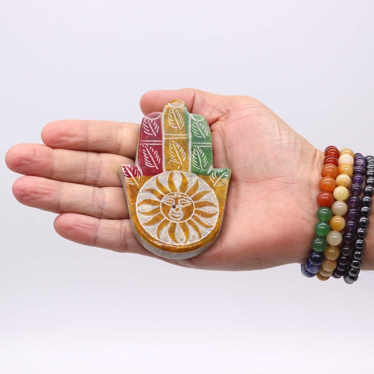 Soapstone Hamsa Sun Face Incense Holder - Home Decor Meditation Accessory