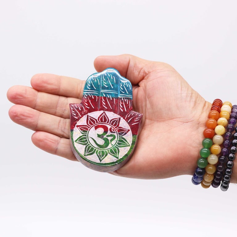 Soapstone Hamsa Incense Holder - OM Symbol of Spiritual Harmony and Balance for Home Meditation Practice