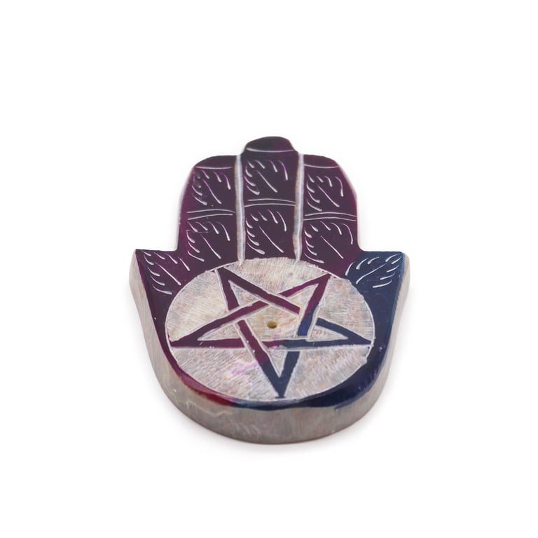 Soapstone Hamsa Pentagon Incense Holder - Middle Eastern Home Decor