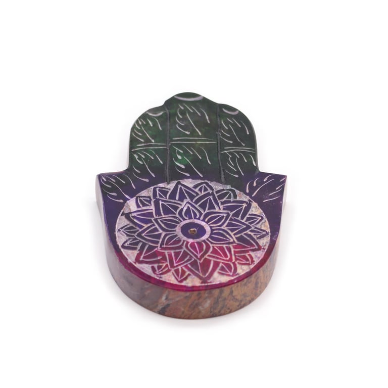Soapstone Hamsa Incense Holder - Lotus Flower Home Decor Spiritual Gift