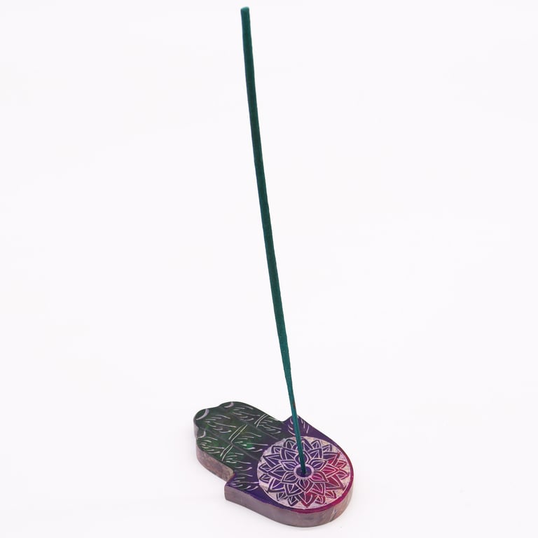 Soapstone Hamsa Incense Holder - Lotus Flower Home Decor Spiritual Gift