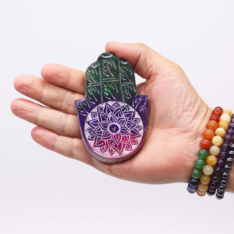 Soapstone Hamsa Incense Holder - Lotus Flower Home Decor Spiritual Gift