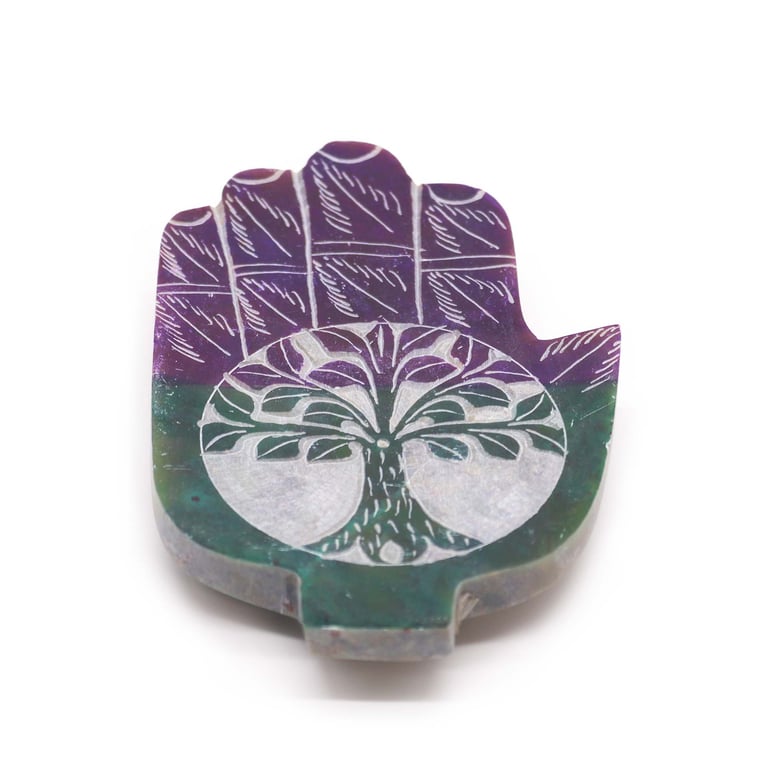 Soapstone Med Hamsa Incense Holder - Tree of Life Design