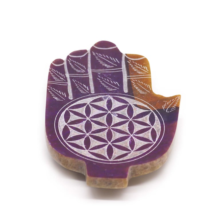 Soapstone Med Hamsa Incense Holder - Flower of Life Design