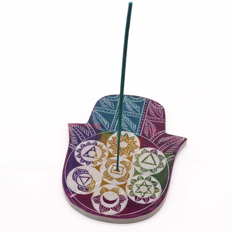 7 Chakra Soapstone Hamsa Incense Holder - Large by Unbranded (Model Not Specified)