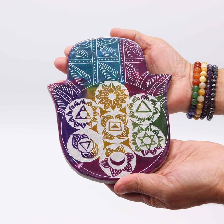 7 Chakra Soapstone Hamsa Incense Holder - Large by Unbranded (Model Not Specified)