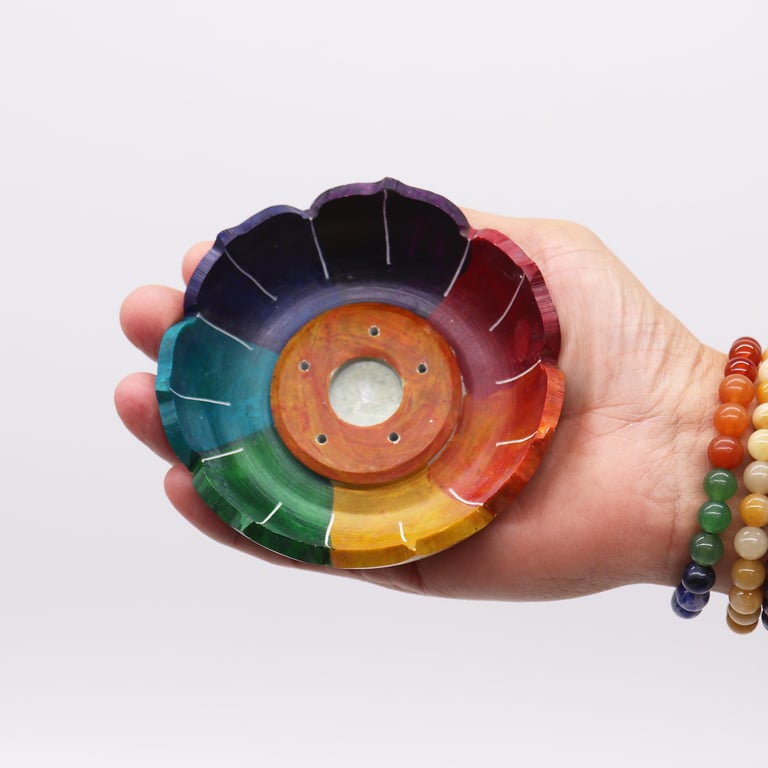 Soapstone Lotus Flower Chakra Colours Incense Holder - Balance Your Energy in Meditation