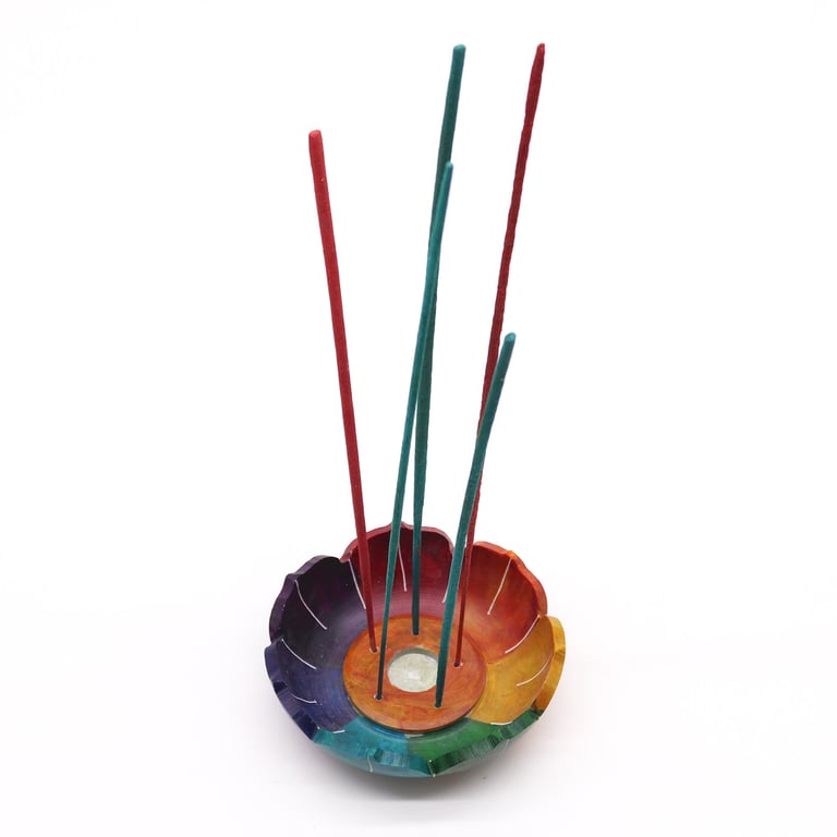 Soapstone Lotus Flower Chakra Colours Incense Holder - Balance Your Energy in Meditation