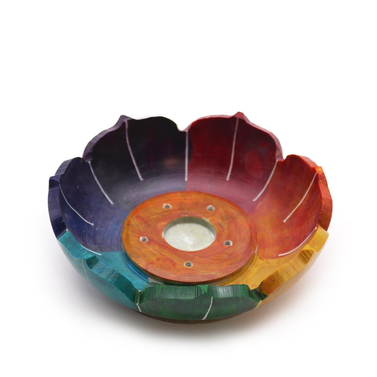 Soapstone Lotus Flower Chakra Colours Incense Holder - Balance Your Energy in Meditation