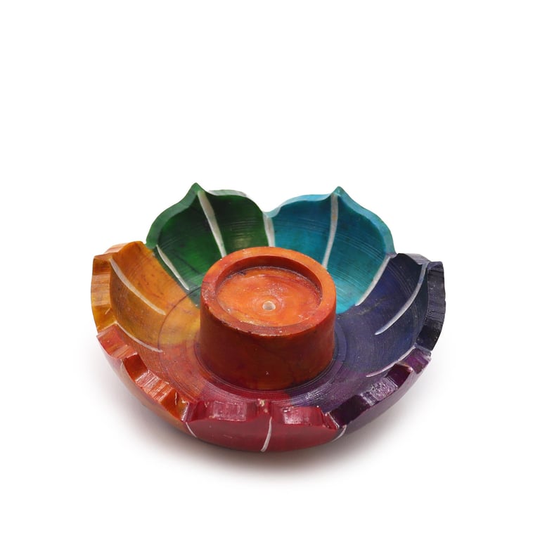 Soapstone Small Lotus Flower Chakra Coloured Incense Holder - Crystal Healing Aids