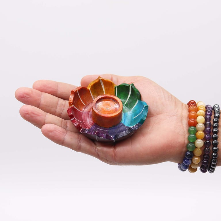 Soapstone Small Lotus Flower Chakra Coloured Incense Holder - Crystal Healing Aids