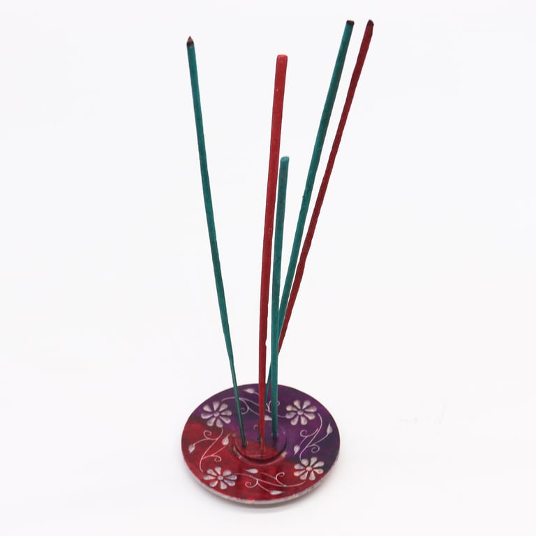 Soapstone Disc Floral Incense Holder 5 Stick Home Decor Accessory