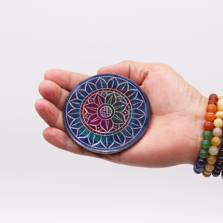 Soapstone Disc Lotus Incense Holder - Spiritual Home Decor for Meditation and Relaxation