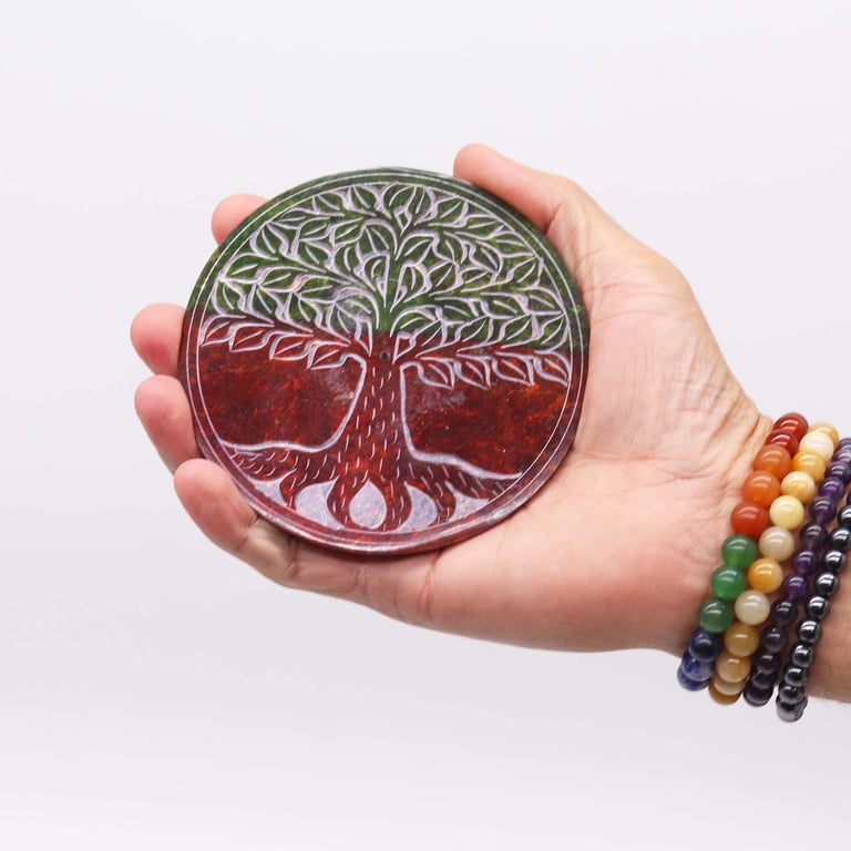 Natural Soapstone Tree of Life Incense Holder - Handcrafted Spiritual Home Decor