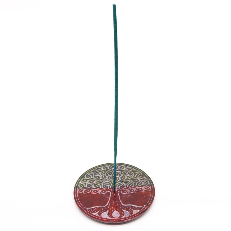Natural Soapstone Tree of Life Incense Holder - Handcrafted Spiritual Home Decor