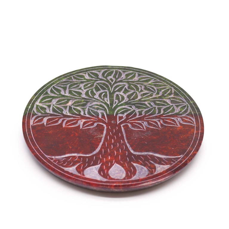 Natural Soapstone Tree of Life Incense Holder - Handcrafted Spiritual Home Decor