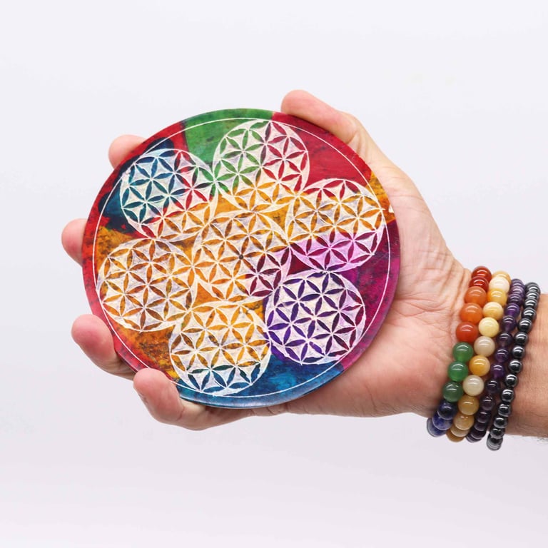 Soapstone Disc Incense Holder - Flower of Life Design