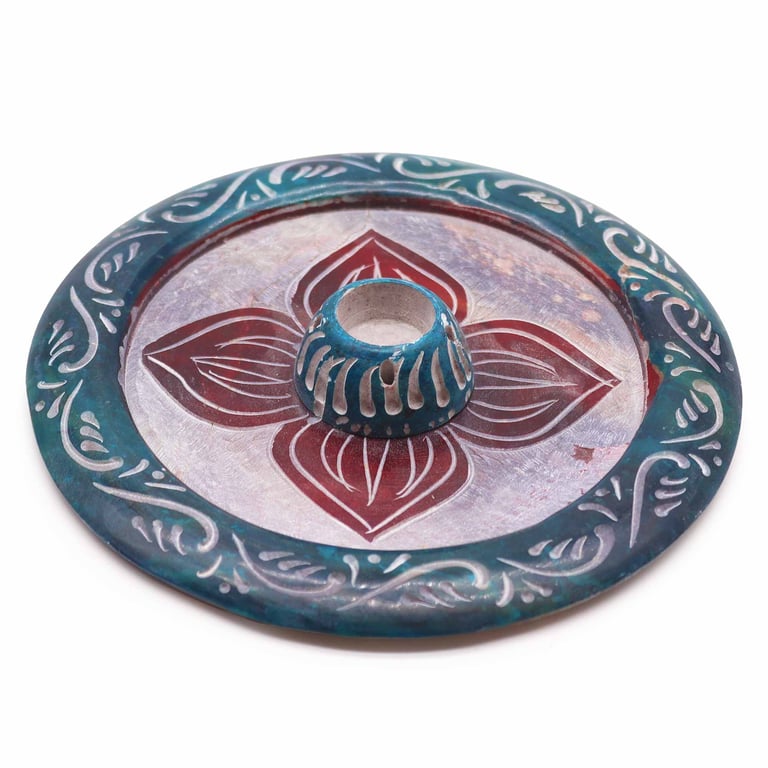 Soapstone Disc Incense Holder - Four Petal Cone & Incense Holder Set