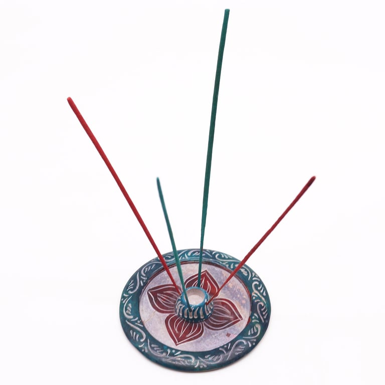 Soapstone Disc Incense Holder - Four Petal Cone & Incense Holder Set
