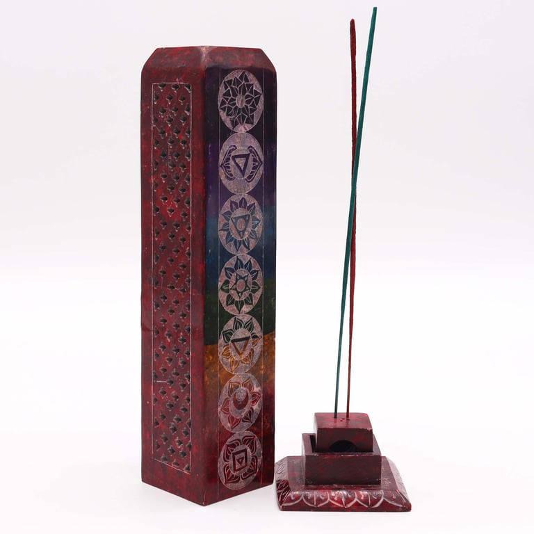 7 Chakra Soapstone Incense Tower - Handcrafted Aromatherapy Holders
