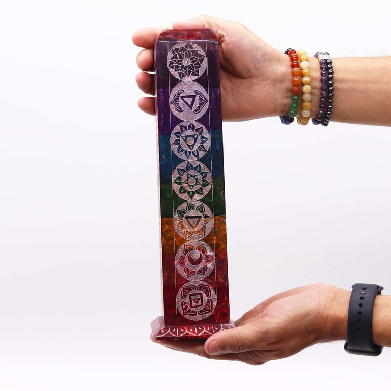 7 Chakra Soapstone Incense Tower - Handcrafted Aromatherapy Holders