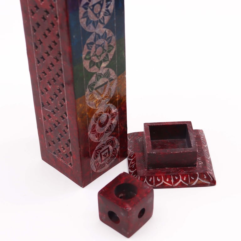 7 Chakra Soapstone Incense Tower - Handcrafted Aromatherapy Holders