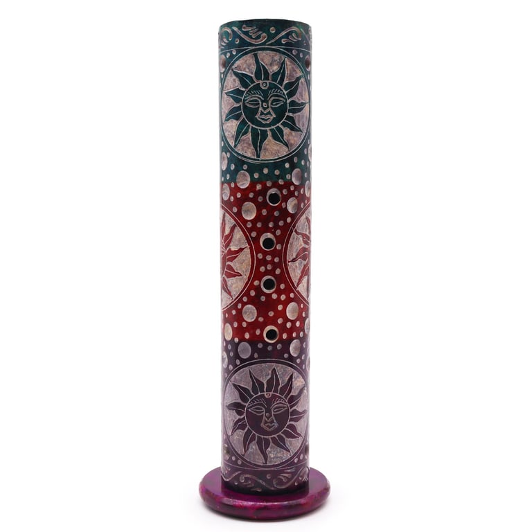 Round Soapstone Incense Tower - Aesthetic Sun Design