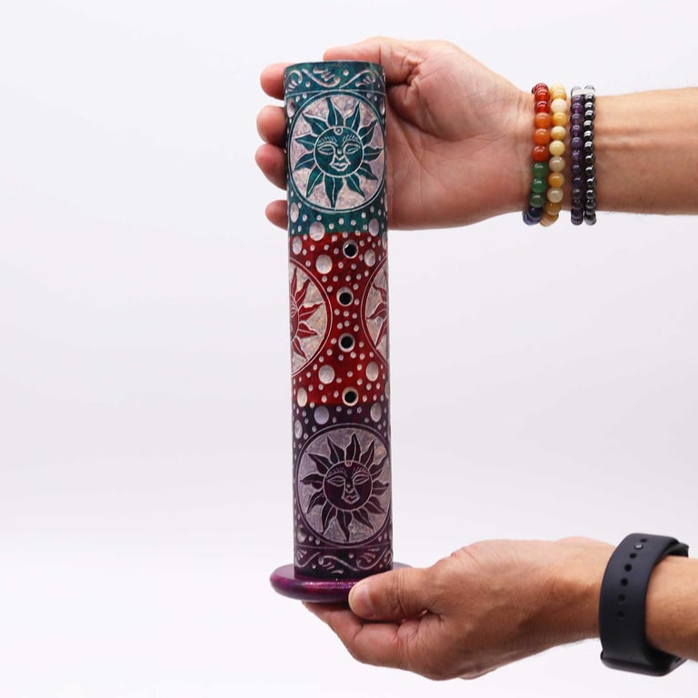 Round Soapstone Incense Tower - Aesthetic Sun Design